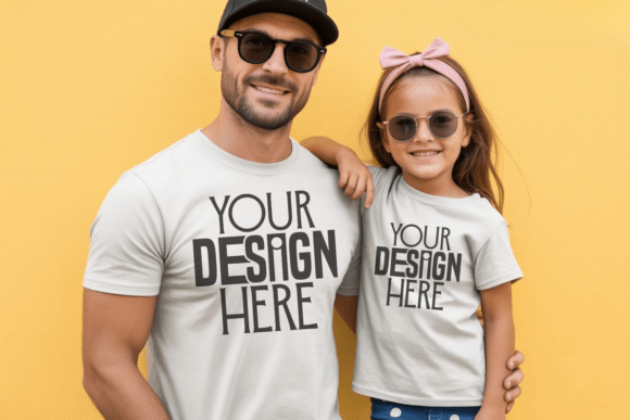 Download White Shirt Dad and Daughter Kids Mockup - Kids mockup Collection