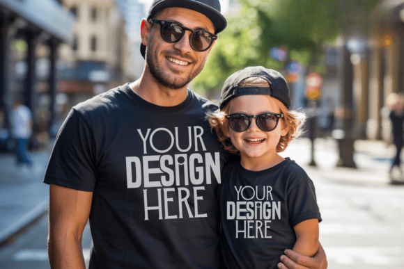 Download Black Shirt Dad &amp; Son Boy Kids Mockup - Kids mockup Collection