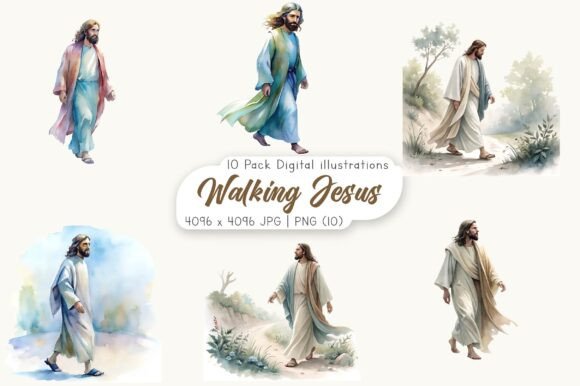 Download Watercolor Walking Jesus Clipart - Premium Resources